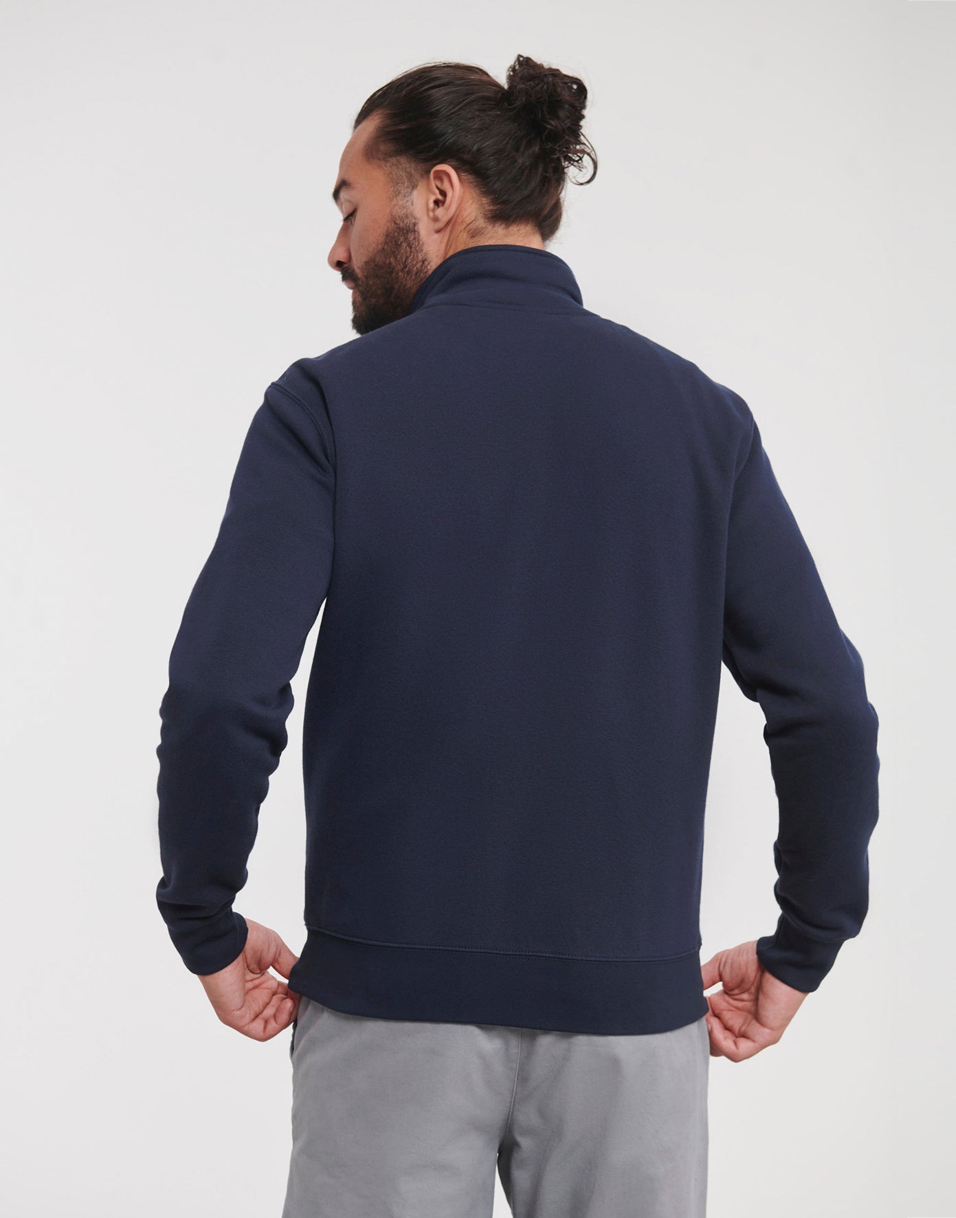 Miesten vetoketjullinen premium collegepaita painatuksella