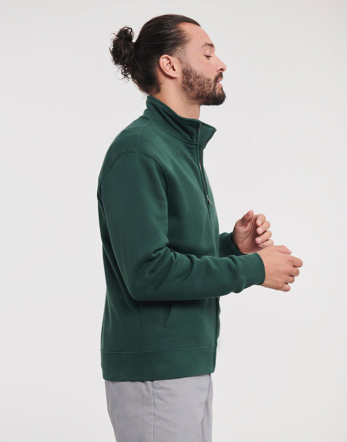 Miesten vetoketjullinen premium collegepaita painatuksella