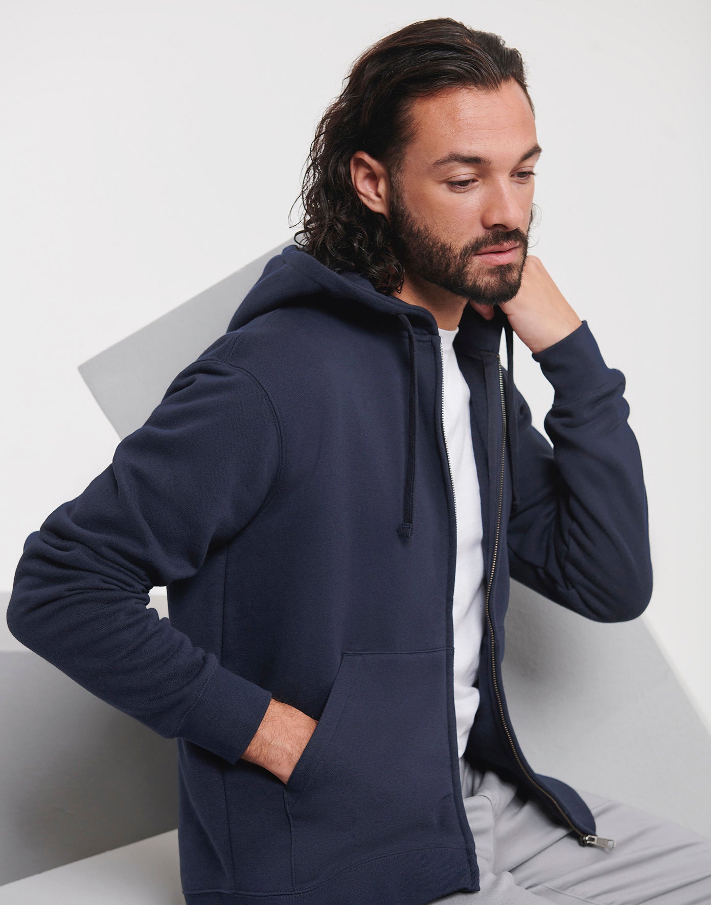 Miesten/Unisex vetoketjullinen premium huppari painatuksella